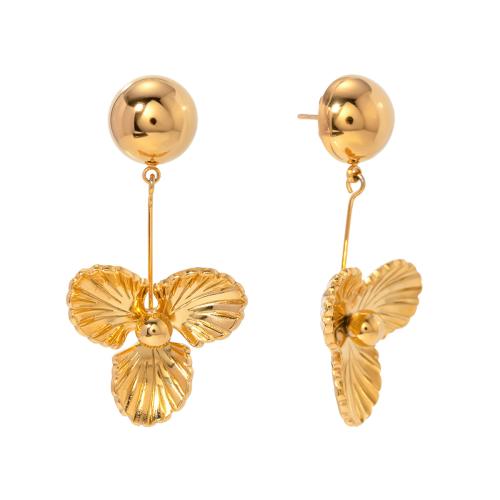 Stainless Steel Stud Earrings, 304 Stainless Steel, Flower, 18K gold plated, fashion jewelry & for woman, 44x22mm, Sold By Pair