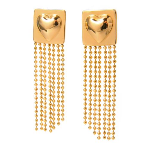 Stainless Steel Stud Earrings, 304 Stainless Steel, 18K gold plated, fashion jewelry & for woman, 71x20mm, Sold By Pair