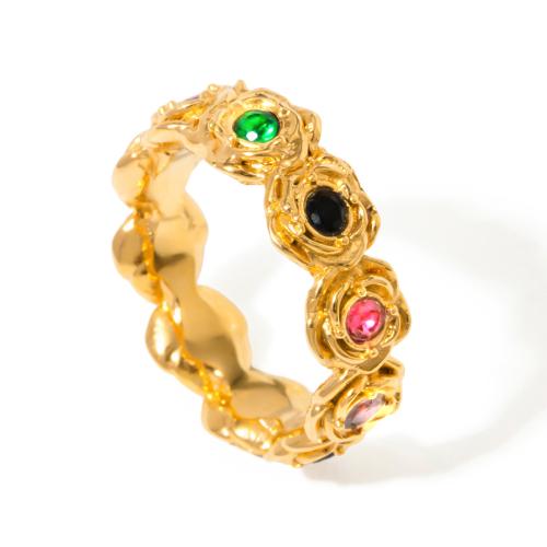 Zirkonia Edelstahl-Finger- Ring, 304 Edelstahl, mit kubischer Zirkonia, 18K vergoldet, Modeschmuck & für Frau, Inner Diameter:1.74cm, verkauft von PC