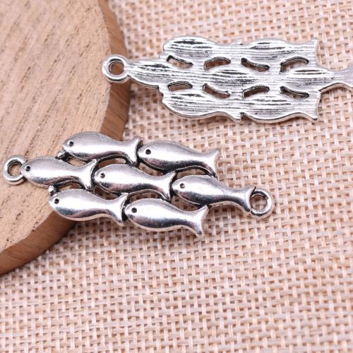 Animal Tibetan Style Connector, Fish, antique silver color plated, DIY & 1/1 loop, 45x15mm, Sold By PC