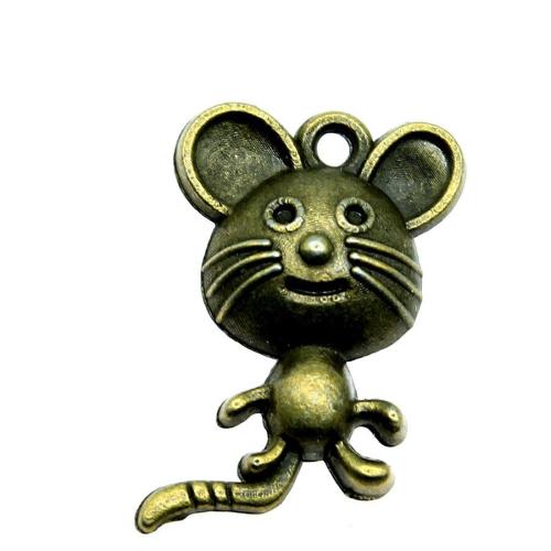سبائك الزنك المعلقات الحيوان, فأر, لون البرونز العتيقة مطلي, ديي, 21x13mm, تباع بواسطة PC