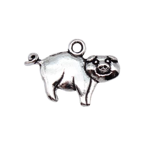 Zinc Alloy Animal Pendants Pig antique silver color plated DIY Sold By PC