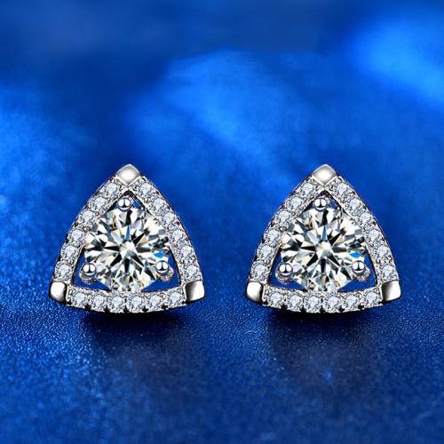 925 Sterling Silver Stud Earring with Moissanite Triangle platinum plated fashion jewelry & for woman 9mm Sold By Pair