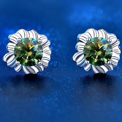 925 Sterling Silver Stud Earring with Moissanite Sunflower platinum plated fashion jewelry & for woman 7mm Sold By Pair