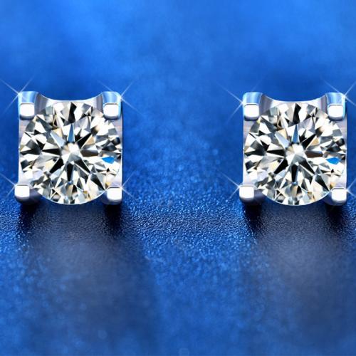 925 Sterling Silver Stud Earring, with Moissanite, platinum plated, fashion jewelry & for woman, 5x6mm, Sold By Pair