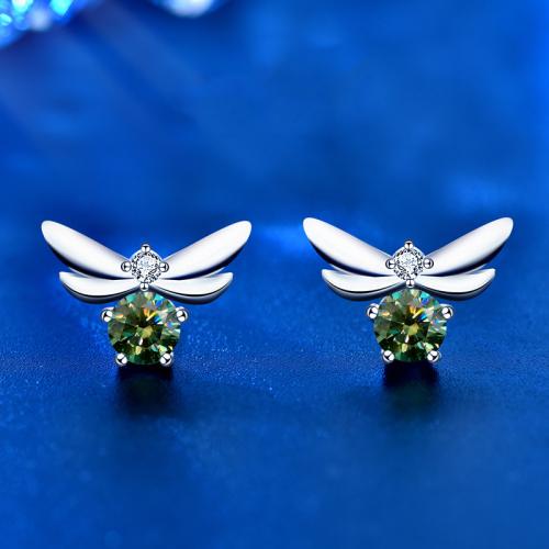 925 Sterling Silver Stud Earring with Moissanite Bee platinum plated fashion jewelry & for woman Sold By Pair