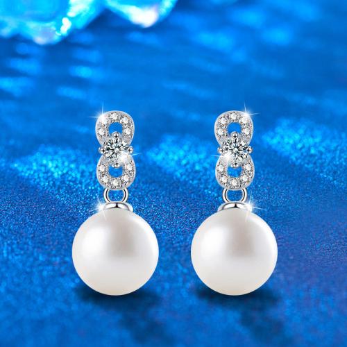 925 Sterling Silver Drop Earring with Moissanite & Freshwater Pearl Geometrical Pattern fashion jewelry & for woman Sold By Pair