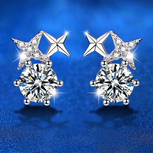 925 Sterling Silver Stud Earring, with Moissanite, Geometrical Pattern, fashion jewelry & for woman, Sold By Pair