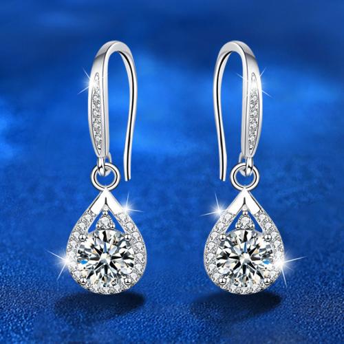 925 Sterling Silver Drop Earring with Moissanite Teardrop platinum plated fashion jewelry & for woman Sold By Pair