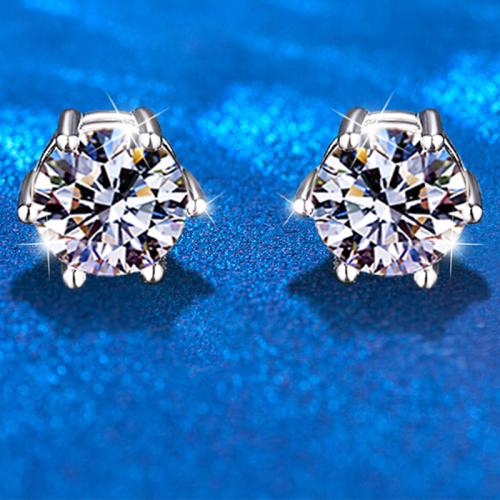 925 Sterling Silver Magnetic Stud Earring, with Moissanite, Geometrical Pattern, platinum plated, fashion jewelry & for woman, 6.50mm, Sold By Pair