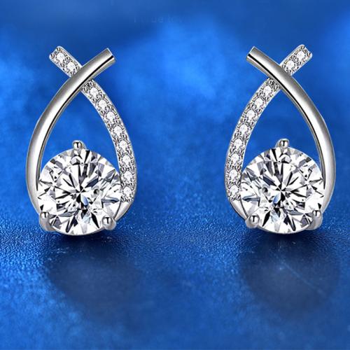 925 Sterling Silver Stud Earring with Moissanite Geometrical Pattern fashion jewelry & for woman & hollow 11mm Sold By Pair