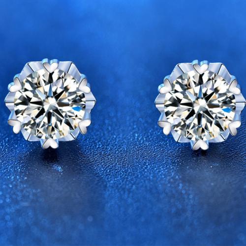 925 Sterling Silver Stud Earring, with Moissanite, Snowflake, platinum plated, fashion jewelry & different styles for choice & for woman, 6.30x6.30mm, Sold By Pair