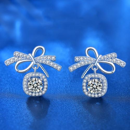 925 Sterling Silver Drop Earring with Moissanite Bowknot platinum plated fashion jewelry & for woman Sold By Pair