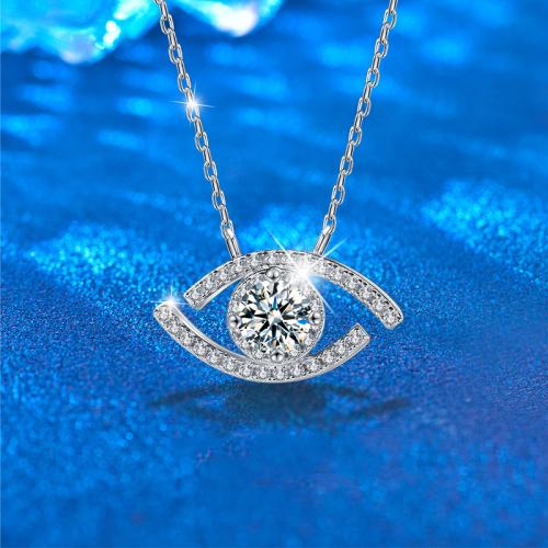 925 Sterling Silver Necklace with Moissanite with 2inch extender chain Evil Eye platinum plated fashion jewelry & for woman & hollow Length Approx 15.7  Sold By PC