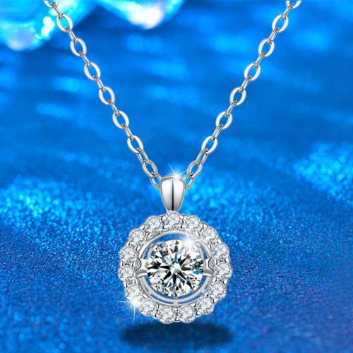 925 Sterling Silver Necklace, with Moissanite, with 2inch extender chain, Geometrical Pattern, cross chain & fashion jewelry & for woman, Length:Approx 15.7 Inch, Sold By PC