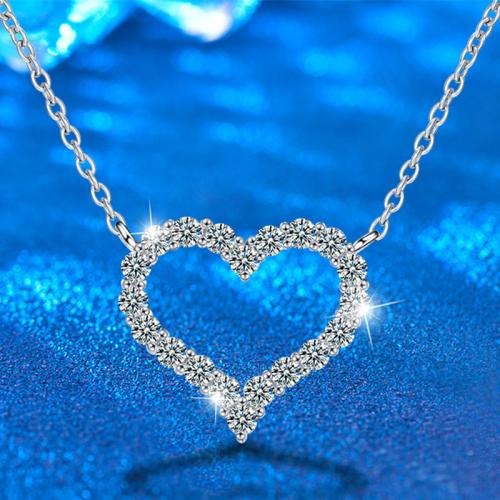 925 Sterling Silver Necklace with Moissanite with 2inch extender chain Heart cross chain & for woman & hollow Length Approx 15.7 Inch Sold By PC