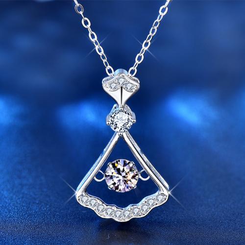 925 Sterling Silver Necklace, with Moissanite, with 2inch extender chain, Skirt, platinum plated, cross chain & for woman & hollow, Length:Approx 15.7 Inch, Sold By PC