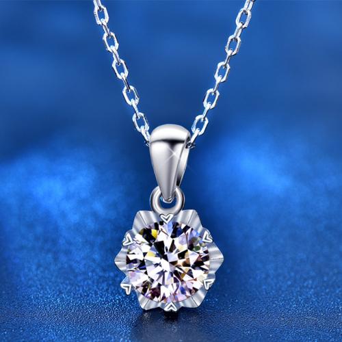 925 Sterling Silver Necklace with Moissanite with 2inch extender chain Snowflake platinum plated cross chain & for woman Length Approx 15.7 Inch Sold By PC
