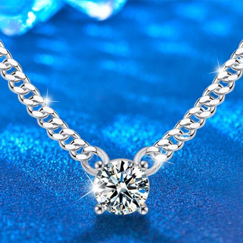925 Sterling Silver Necklace with Moissanite with 2inch extender chain Geometrical Pattern platinum plated fashion jewelry & for man Length Approx 15.7 Inch Sold By PC