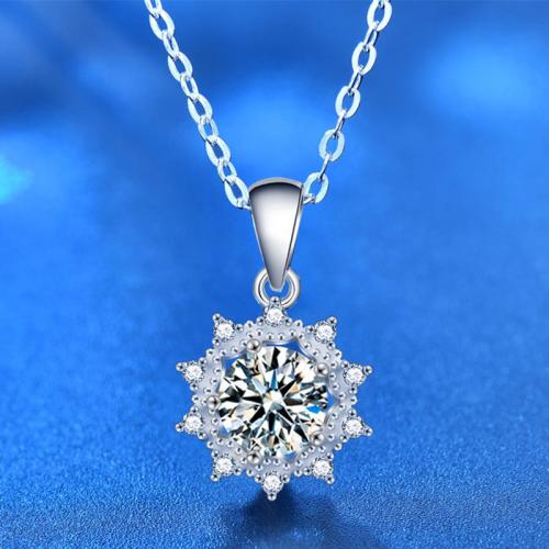 925 Sterling Silver Necklace with Moissanite with 2inch extender chain Flower platinum plated cross chain & for woman Length Approx 15.7 Inch Sold By PC
