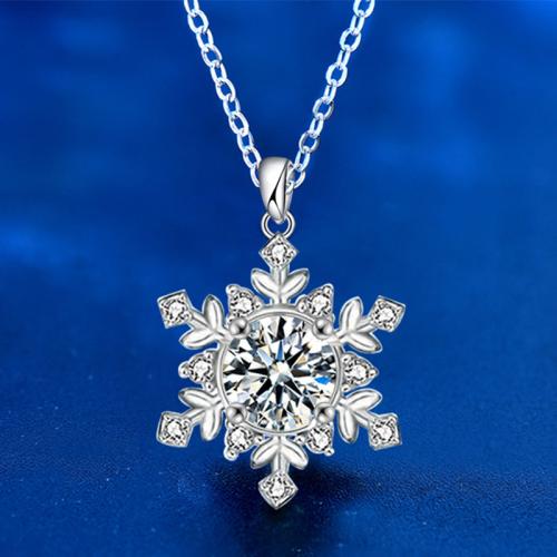 925 Sterling Silver Necklace, with Moissanite, with 2inch extender chain, Snowflake, cross chain & different size for choice & for woman, Length:Approx 15.7 Inch, Sold By PC