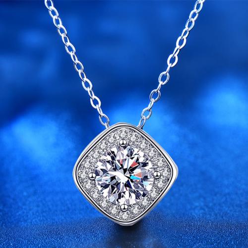 925 Sterling Silver Necklace with Moissanite with 2inch extender chain Square platinum plated cross chain & for woman Length Approx 15.7 Inch Sold By PC
