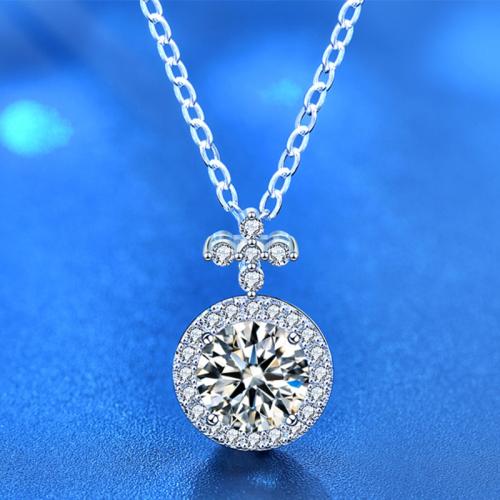 925 Sterling Silver Necklace with Moissanite with 2inch extender chain platinum plated cross chain & for woman Length Approx 15.7 Inch Sold By PC