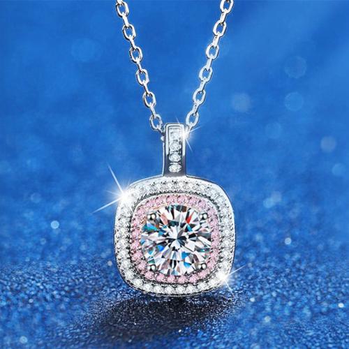 925 Sterling Silver Necklace with Moissanite with 2inch extender chain Square fashion jewelry & for woman Length Approx 15.7 Inch Sold By PC