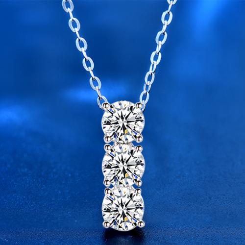 925 Sterling Silver Necklace, with Moissanite, Geometrical Pattern, platinum plated, cross chain & for woman, Length:Approx 15.7 Inch, Sold By PC