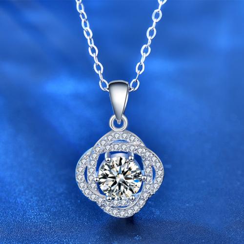 925 Sterling Silver Necklace with Moissanite with 2inch extender chain Rose platinum plated cross chain & for woman Length Approx 15.7 Inch Sold By PC