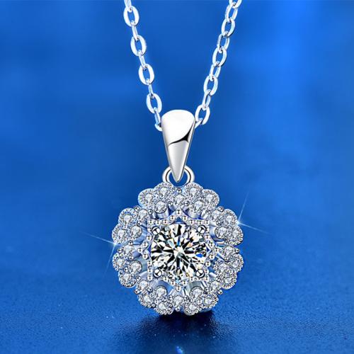925 Sterling Silver Necklace with Moissanite with 2inch extender chain platinum plated cross chain & for woman Length Approx 15.7 Inch Sold By PC