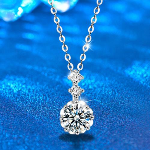 925 Sterling Silver Necklace with Moissanite with 2inch extender chain Snowflake platinum plated cross chain & for woman Length Approx 15.7 Inch Sold By PC
