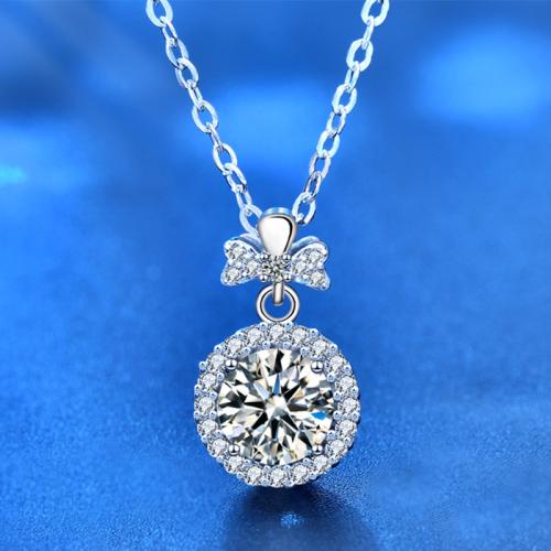 925 Sterling Silver Necklace, with Moissanite, with 2inch extender chain, Perfume Bottle, platinum plated, cross chain & for woman, Length:Approx 15.7 Inch, Sold By PC