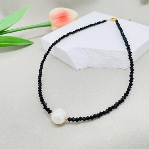 Crystal Necklace Zinc Alloy with Crystal & Plastic Pearl with 5cm extender chain fashion jewelry & for woman black Length Approx 40 cm Sold By PC