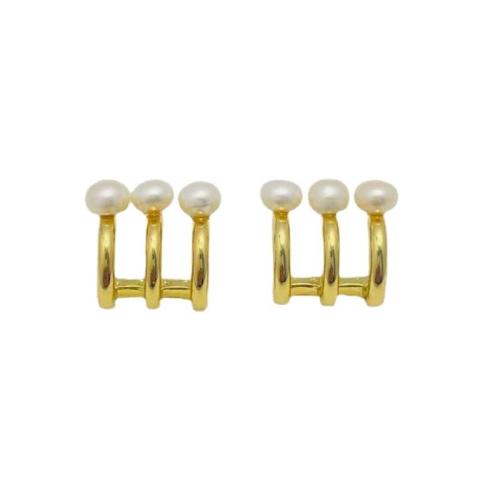 Brass Stud Earring with Plastic Pearl 18K gold plated fashion jewelry & for woman golden Sold By Pair
