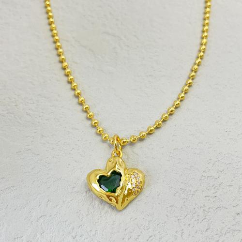 Cubic Zircon Micro Pave Brass Necklace, with 5cm extender chain, 18K gold plated, fashion jewelry & micro pave cubic zirconia & for woman, green, Length:Approx 40 cm, Sold By PC