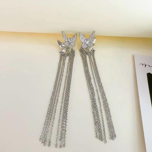 Messing Ohrring Clip, Modeschmuck & Micro pave Zirkonia & für Frau, Silberfarbe, 90mm, verkauft von Paar