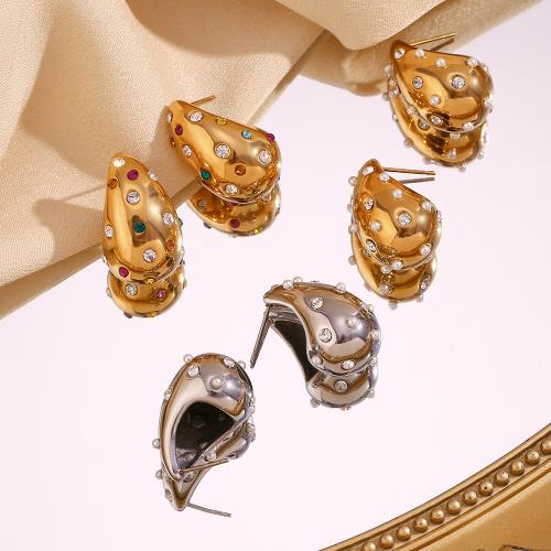 Edelstahl Ohrringe, 316 L Edelstahl, mit Kunststoff Perlen, Tropfen, Modeschmuck & für Frau & mit Strass, keine, 26.70x16.80mm, verkauft von Paar