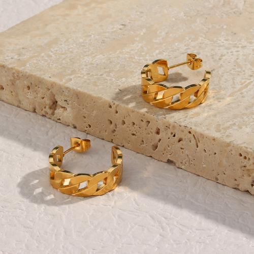 Stainless Steel Stud Earrings 304 Stainless Steel 18K gold plated fashion jewelry & for woman & hollow golden 20mm Sold By Pair