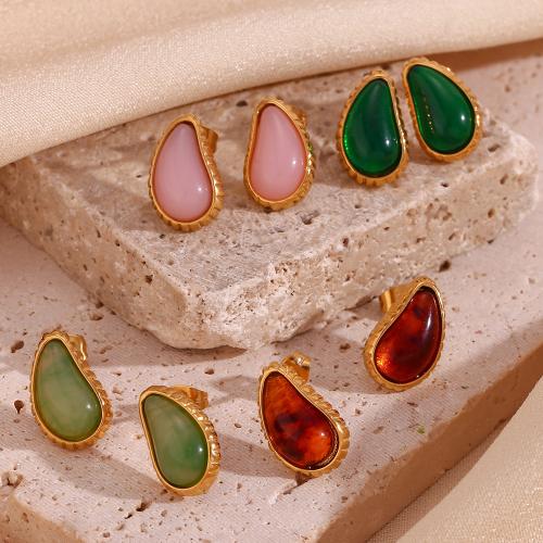 Resin Earring, 316L Stainless Steel, with Resin, 18K gold plated, fashion jewelry & for woman, more colors for choice, 16.70x10mm, Sold By Pair