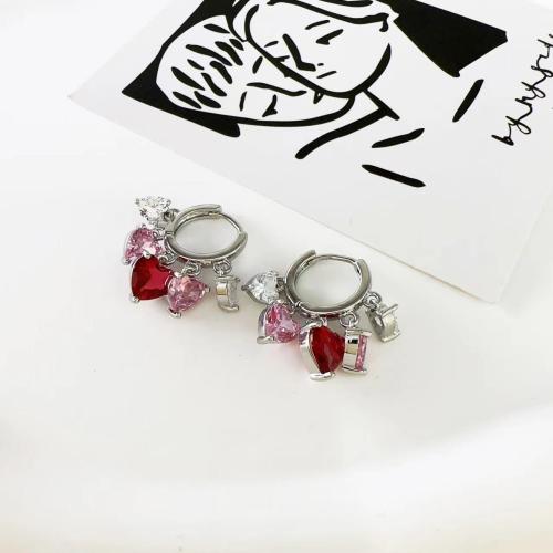 Messing Leverback Ohrring, Modeschmuck & Micro pave Zirkonia & für Frau, Silberfarbe, 20mm, verkauft von Paar