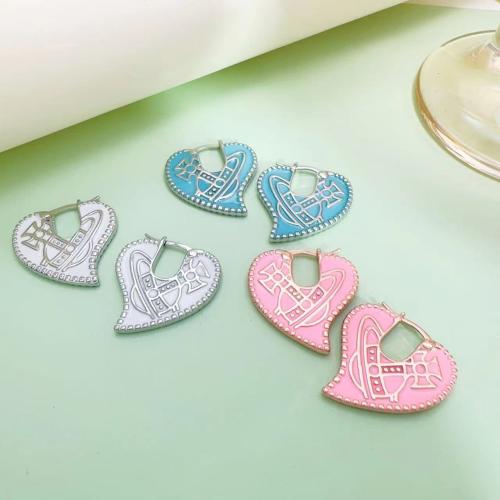 Brass Leverback Earring, Heart, fashion jewelry & for woman & enamel, more colors for choice, 23mm, Sold By Pair