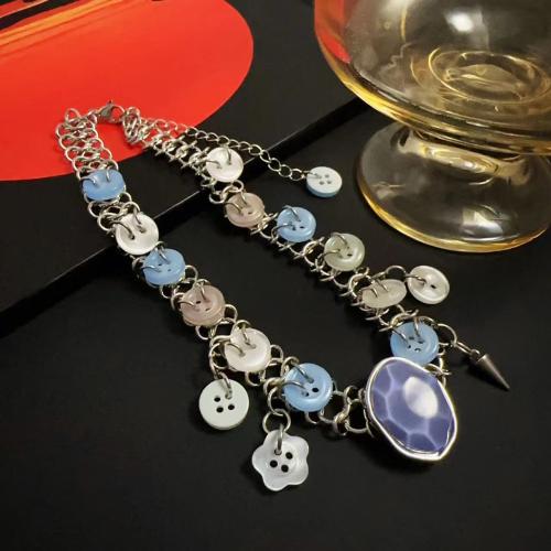 Fashion Choker halskæde, Zinc Alloy, med Akryl, med 3cm extender kæde, mode smykker & for kvinde, sølv, Længde Ca. 36 cm, Solgt af PC