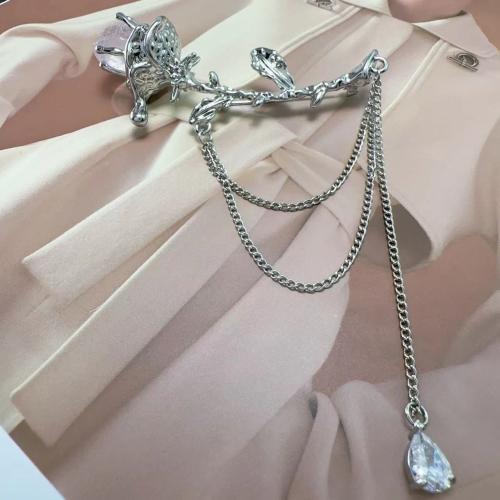 Модная ювелирная брошь, Латунь, инкрустированное микро кубического циркония & Женский, серебряный, 80mm, продается PC