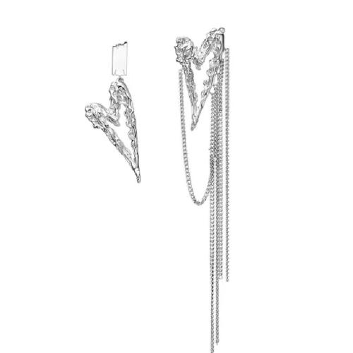 Boucles d'oreilles asymétriques, alliage de zinc, bijoux de mode & pour femme, argent, long 3.5cm/14.2cm, Vendu par paire