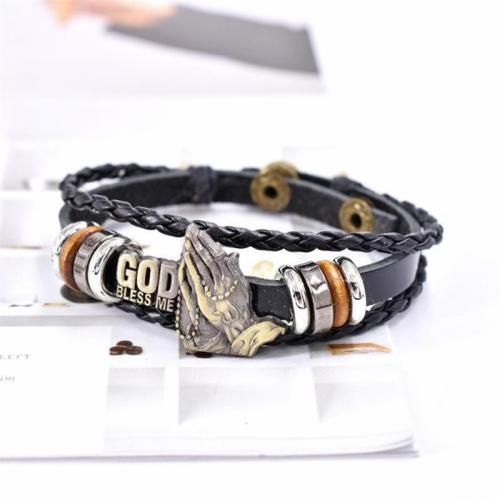 PU Leather Cord Bracelets, with Tibetan Style, fashion jewelry & Unisex, Length:Approx 22 cm, Sold By PC
