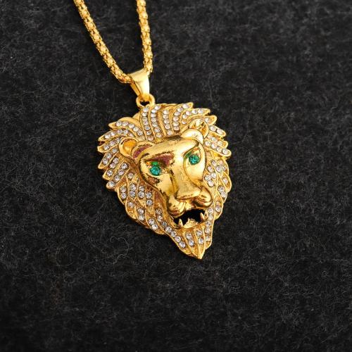 Tibetan Style Jewelry Necklace, Lion, fashion jewelry & Unisex & with rhinestone, Length:Approx 60 cm, Sold By PC
