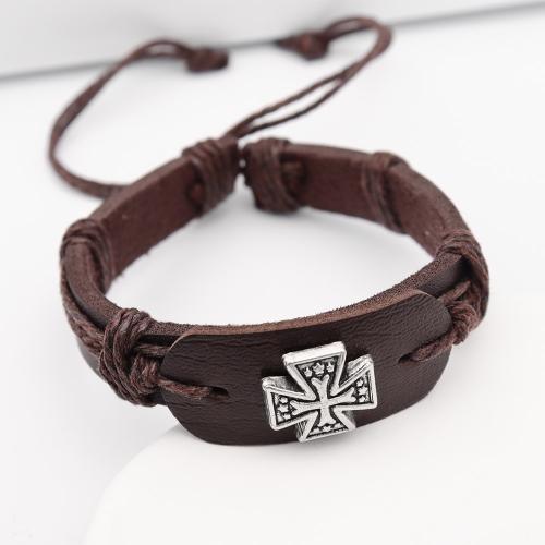 Tibetan Style Bracelet, with PU Leather, fashion jewelry & Unisex, more colors for choice, Length:Approx 17 cm, Sold By PC