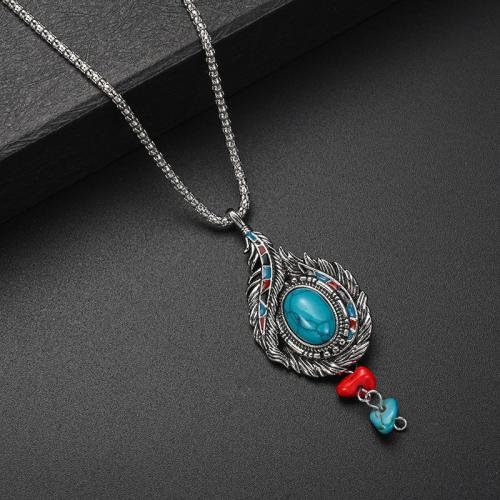 Collier de bijoux en alliage de zinc, avec turquoise, bijoux de mode & pour femme, Longueur:Environ 60 cm, Vendu par PC