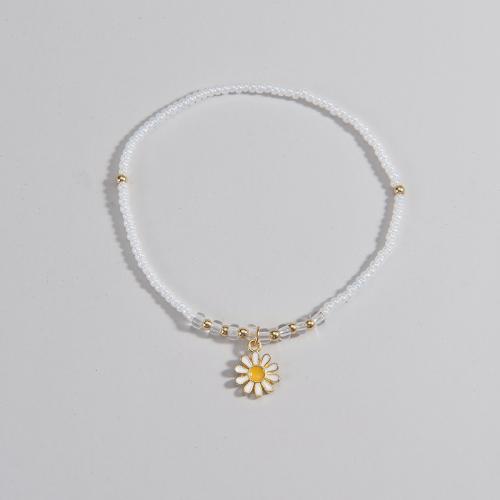 Tibetan Style Anklet, with Seedbead, Daisy, fashion jewelry & for woman & enamel, Sold By PC